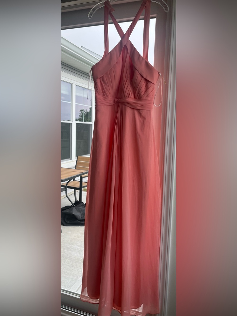 Azazie Elegant Coral Maxi Wedding Dress Bridesmaid Formal Flowing Design size L